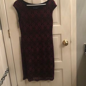 Black dress with elegant burgundy colored lace